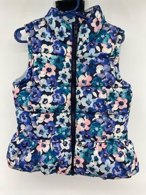 Gymboree Girls Floral Puffer Vest in Blue Purple Pink Zip Ourdoor Hiking Park